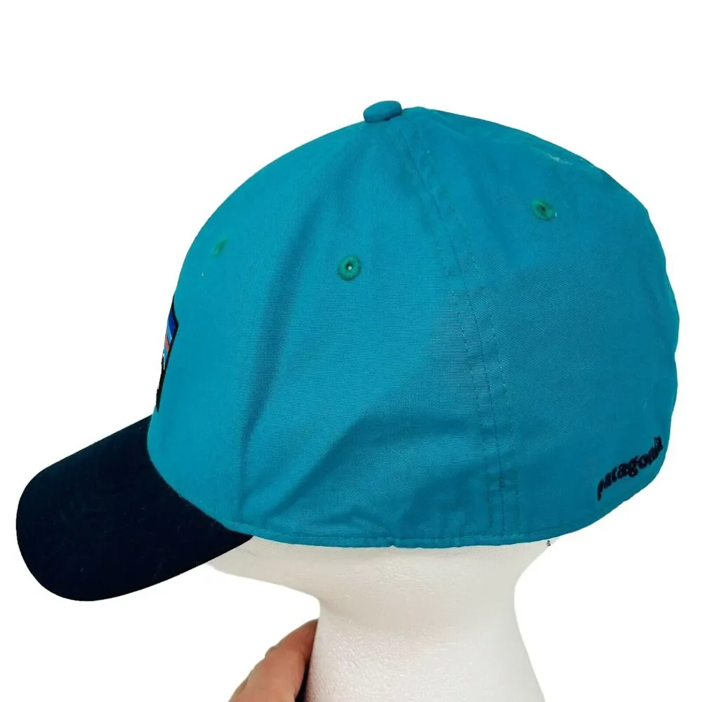 Patagonia Trucker Hat Teal Navy Brim P-6 Logo Size L Organic Cotton - Picture 3 of 7